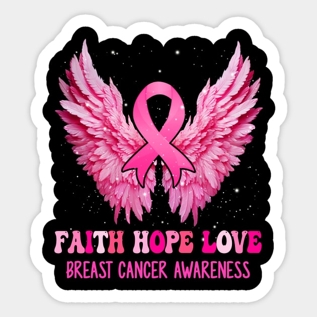 Faith Hope Love Breast Cancer Awareness Pink Ribbon Wings Sticker by James Green